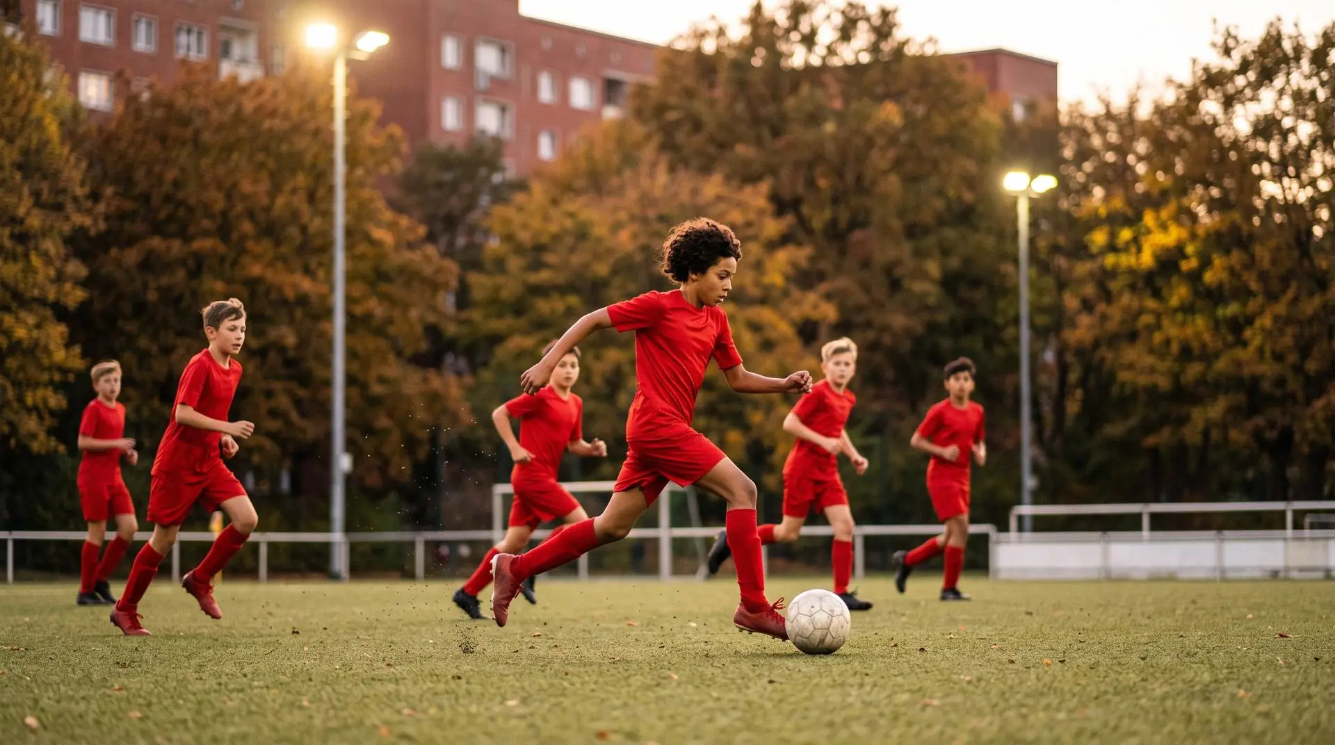 Jugendmannschaft des FC Wilmersdorf beim Abendtraining unter Flutlicht