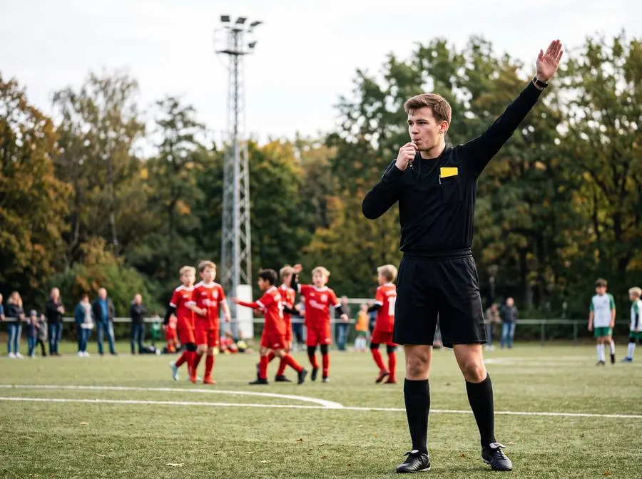 Schiedsrichter pfeift auf dem Platz